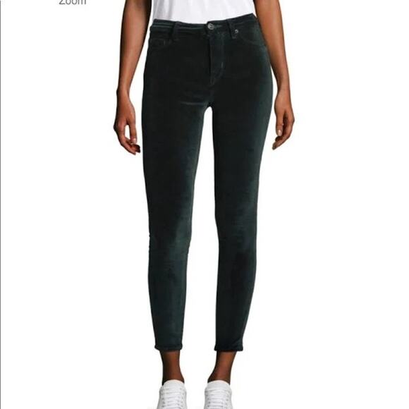 Hudson Barbara Velvet Green Super Skinny Ankle Pants High Waist - Picture 1 of 7